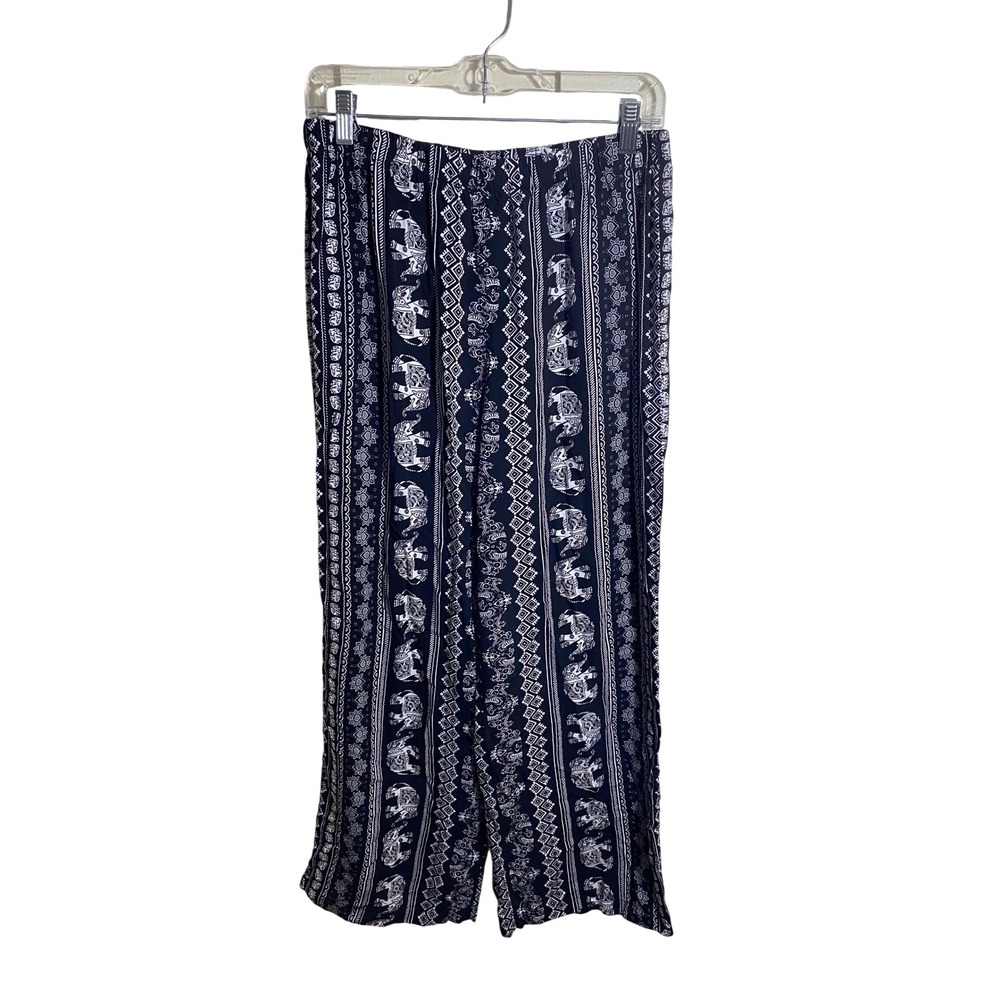 Serengeti Womens Elephant Print Wide Leg Boho Pants Black White Size M